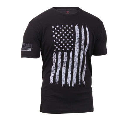 T-Shirt Distressed US Flag Athletic Fit, Rothco, noir, L